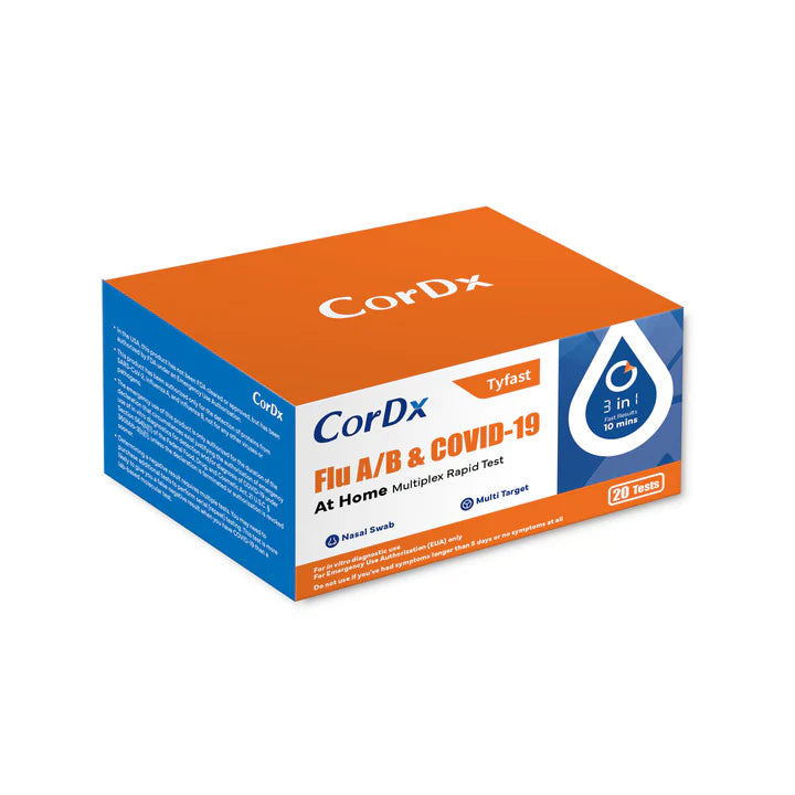 CorDx TyFast Flu A/B & COVID-19 At-Home Rapid Multiplex Test (2-Test Pack)