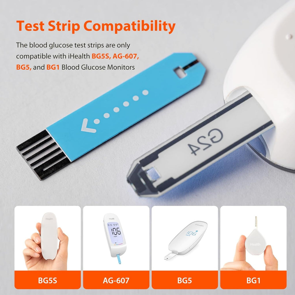 iHealth Blood Glucose Test Strips 50 Count, Lancets for Diabetes Management 50 Count, Compatible with iHealth Blood Glucose Monitor Only