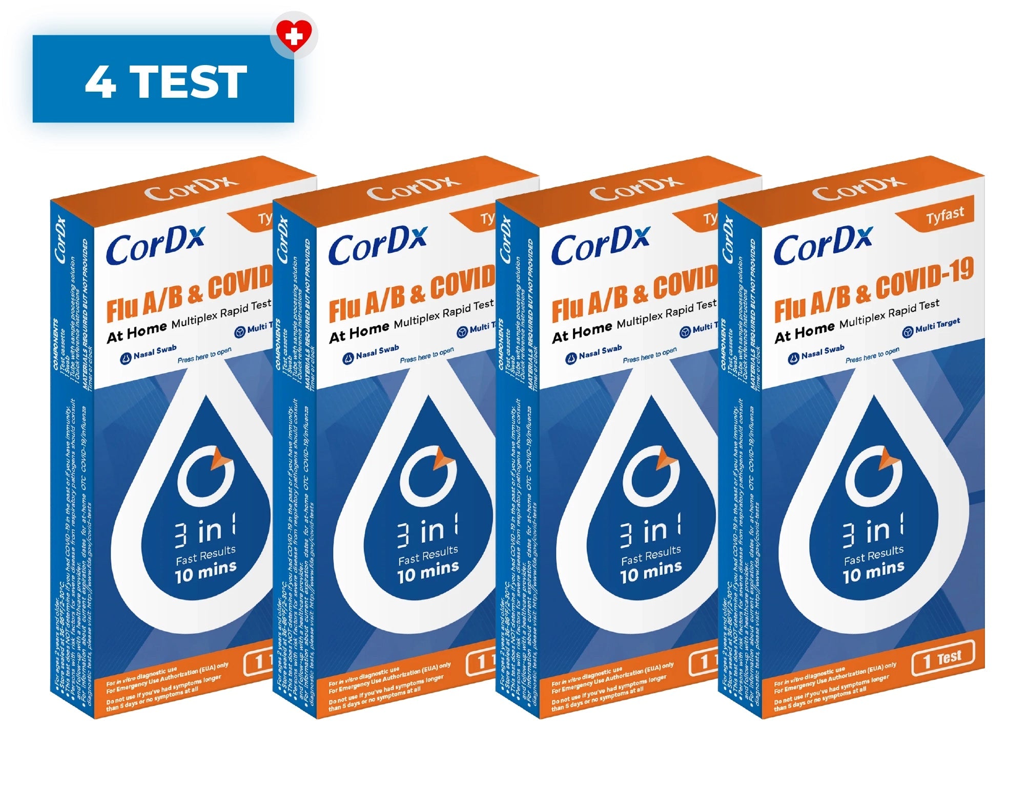 CorDx TyFast Flu A/B & COVID-19 At-Home Rapid Multiplex Test (2-Test Pack)