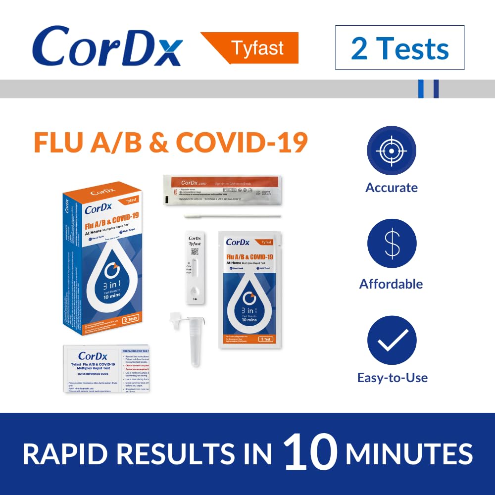 CorDx TyFast Flu A/B & COVID-19 At-Home Rapid Multiplex Test (2-Test Pack)