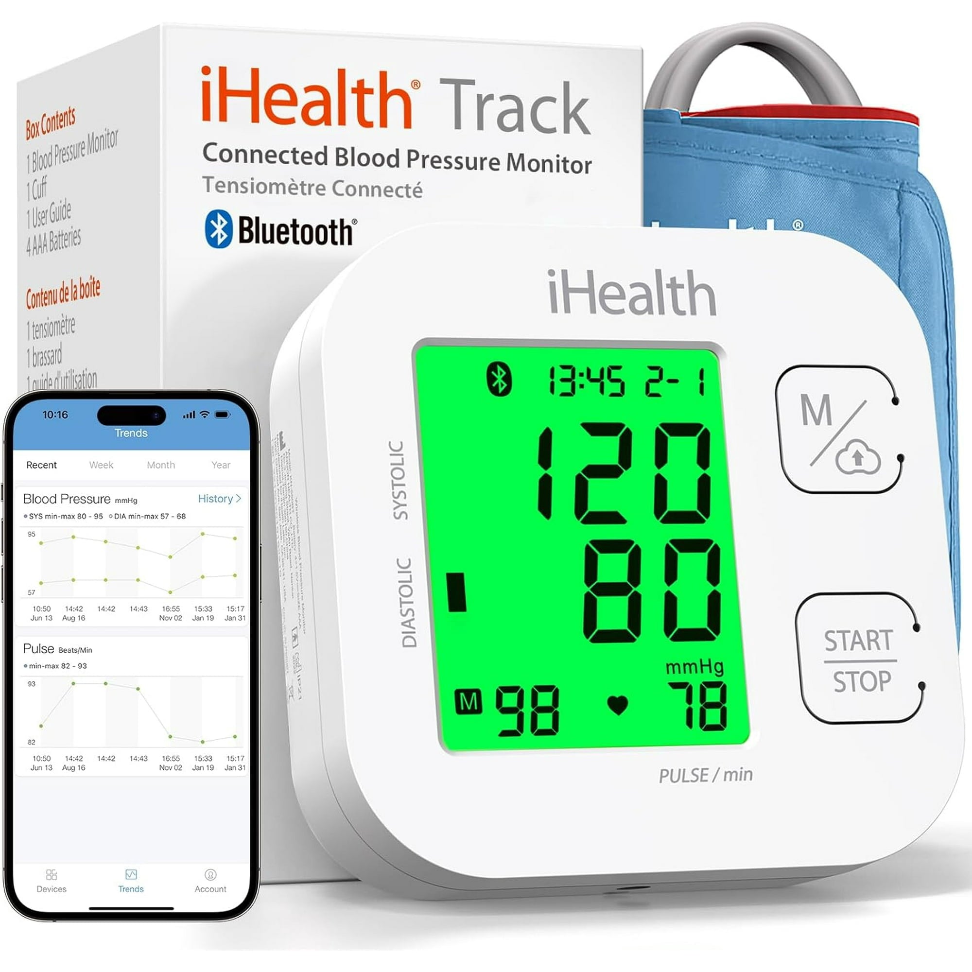 iHealth Track Wireless Blood Pressure Monitor with Upper Arm Cuff, Bluetooth Compatible for Apple & Android Devices